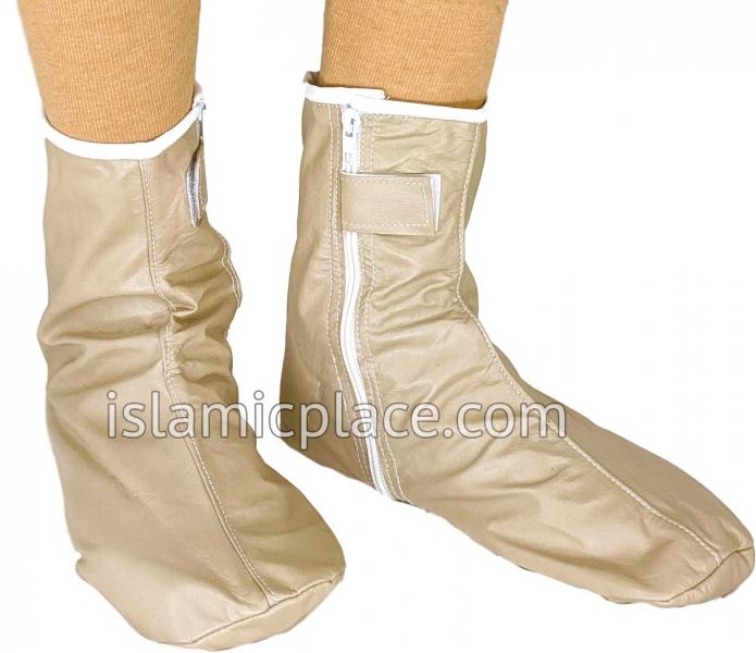 Cream - Zip-up Khuff Leather socks