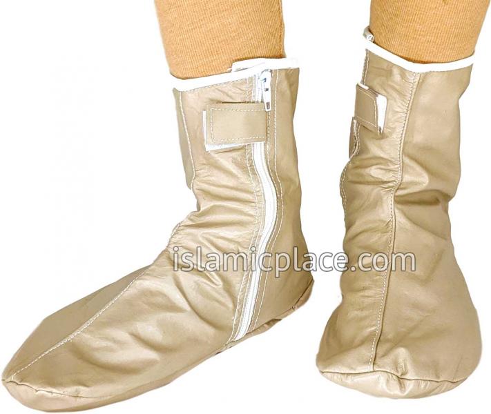 Cream - Zip-up Khuff Leather socks