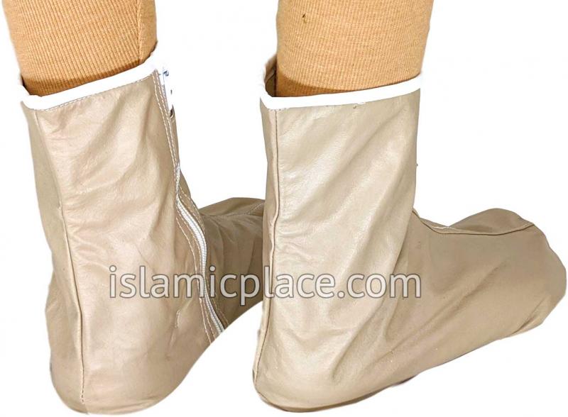 Cream - Zip-up Khuff Leather socks