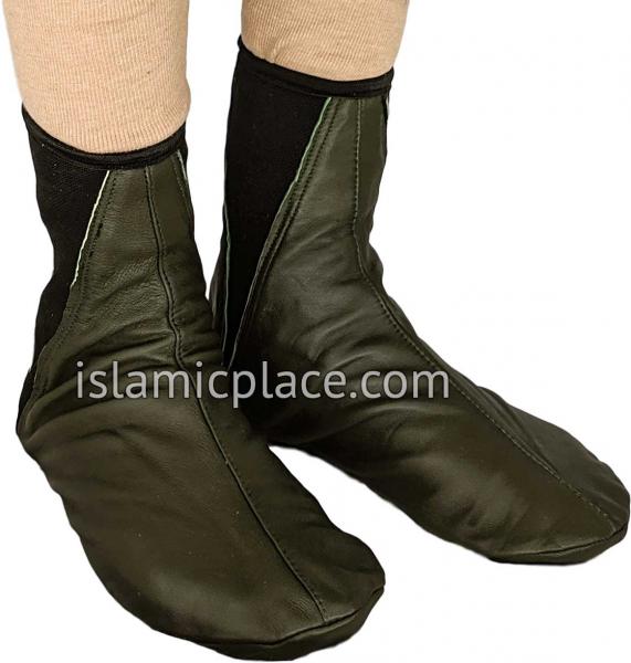 Olive Green - Elastic Slip-on Khuff Leather socks