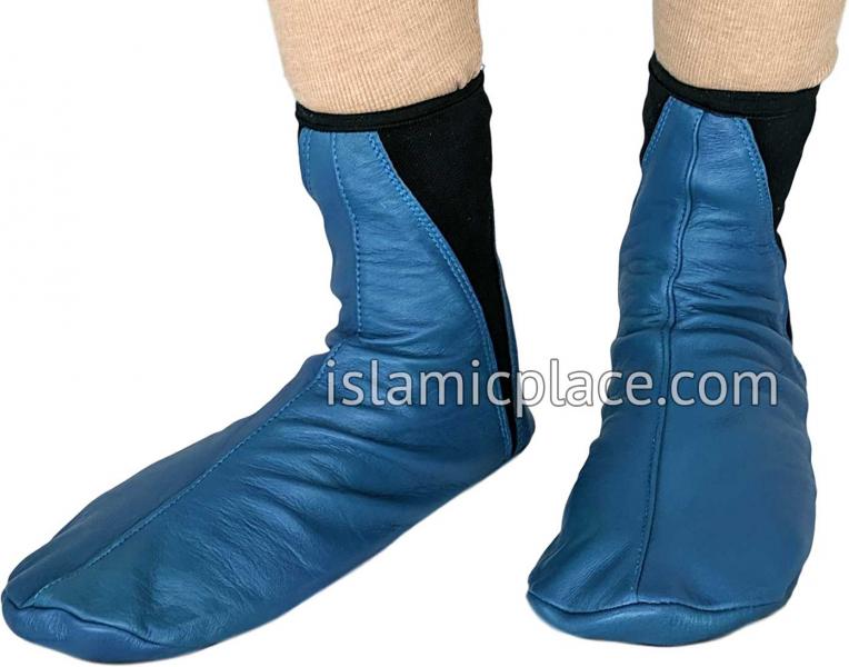 Denim Blue - Elastic Slip-on Khuff Leather socks - The Islamic Place