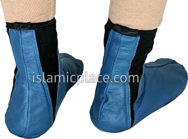 Denim Blue - Elastic Slip-on Khuff Leather socks - The Islamic Place
