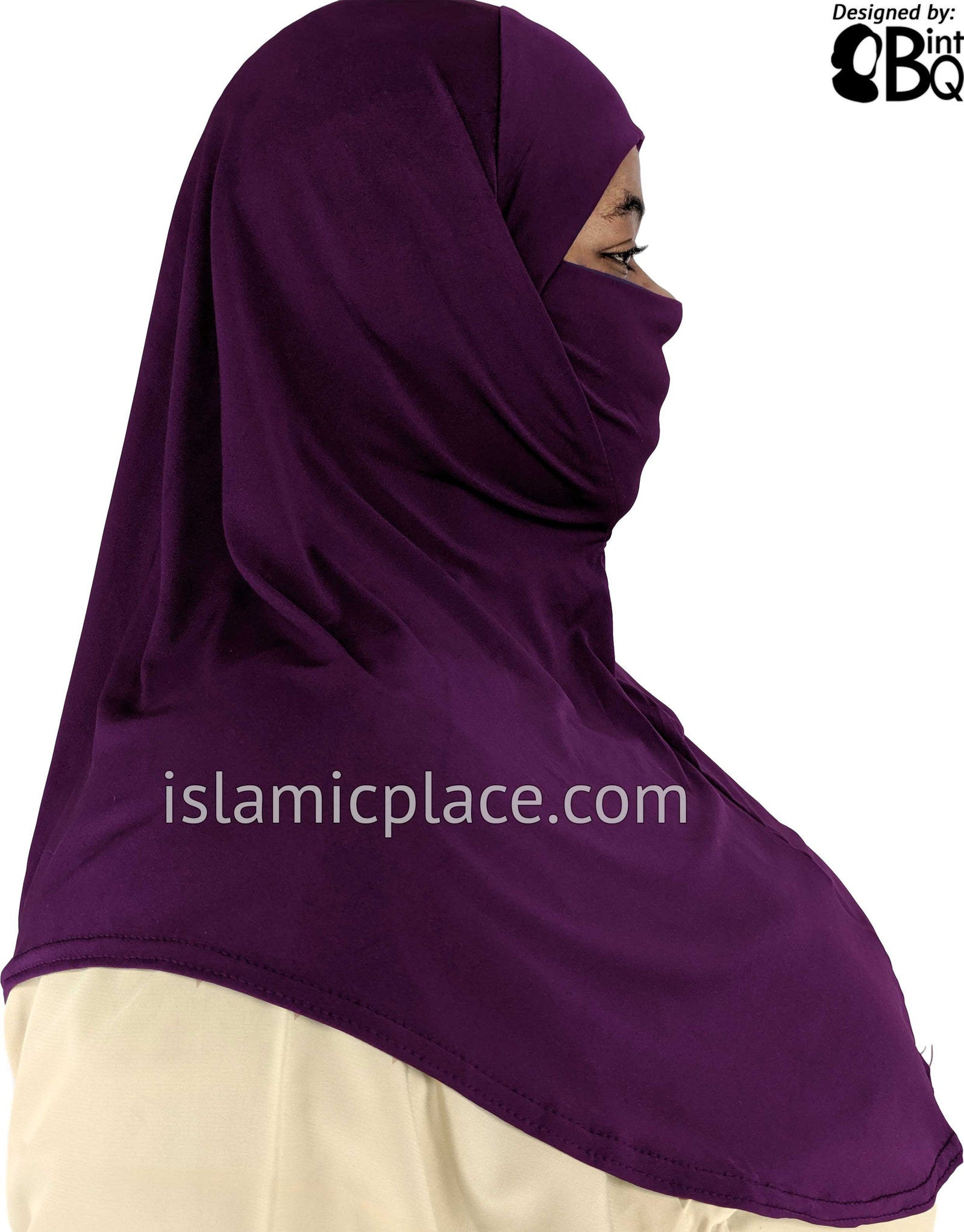 Plum - Plain Teen to Adult (Large) Hijab Al-Amira with Built-in Niqab