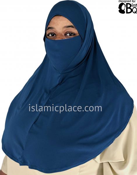 Denim Blue - Plain Teen to Adult (Large) Hijab Al-Amira with Built-in Niqab