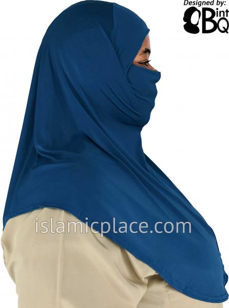 Denim Blue - Plain Teen to Adult (Large) Hijab Al-Amira with Built-in Niqab