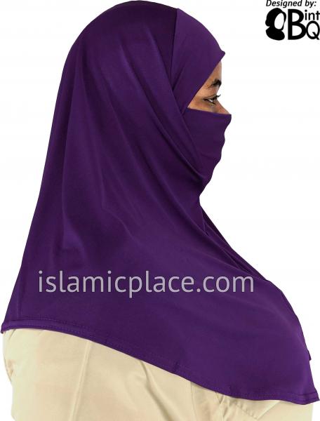 Purple - Plain Teen to Adult (Large) Hijab Al-Amira with Built-in Niqab