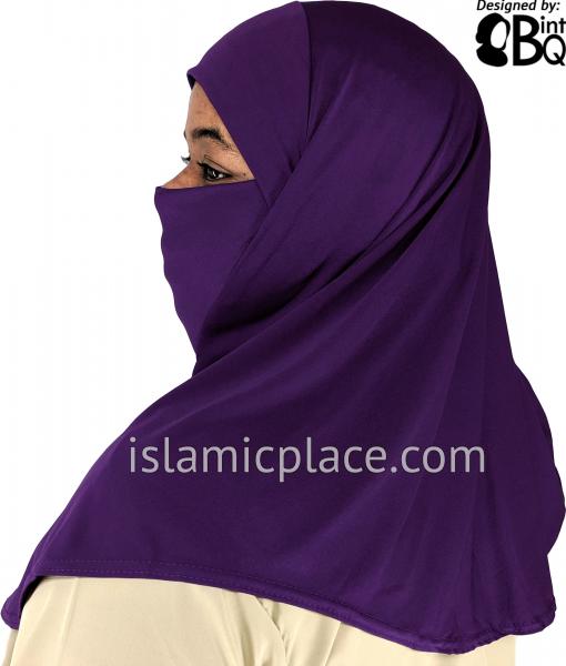 Purple - Plain Teen to Adult (Large) Hijab Al-Amira with Built-in Niqab