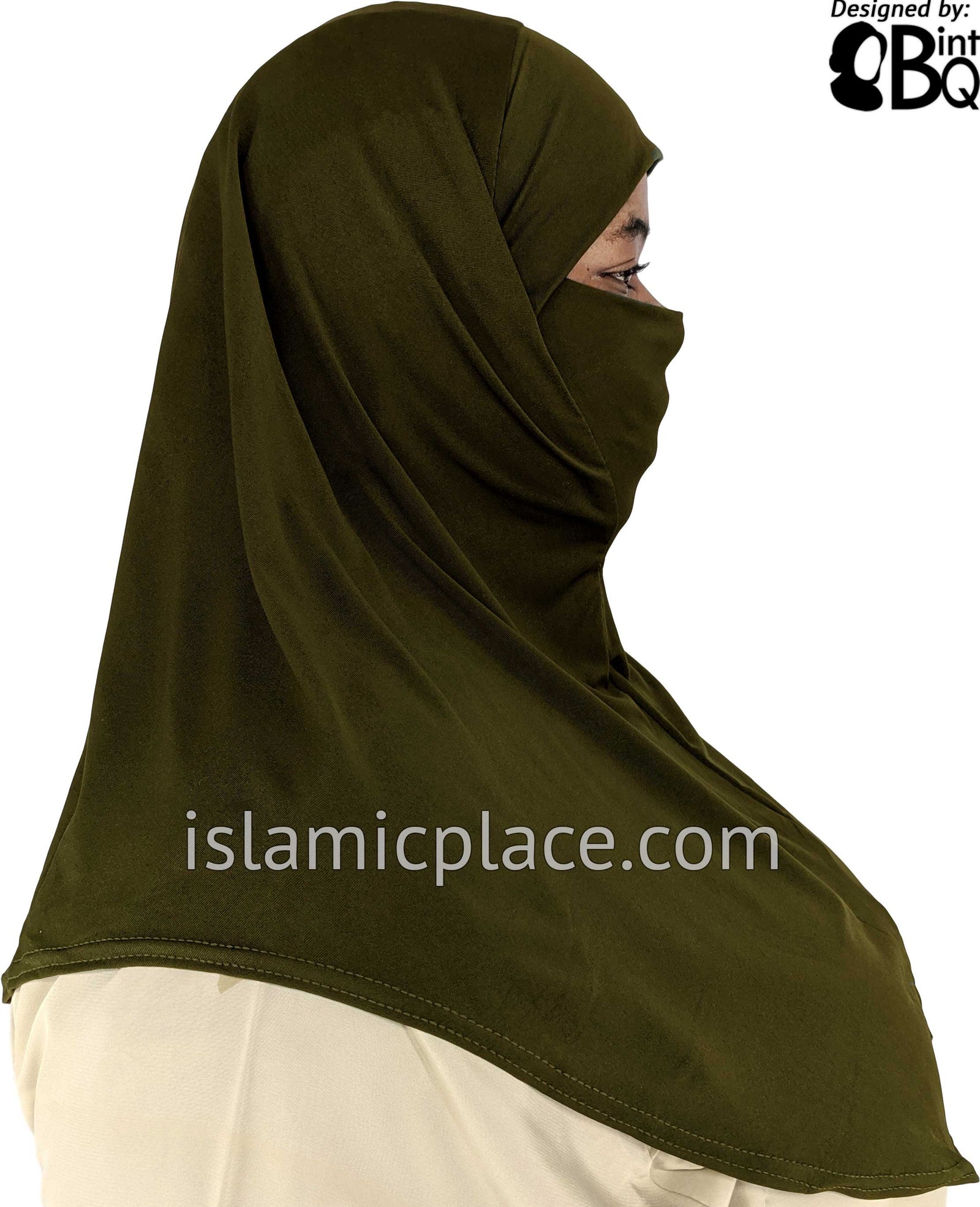 Dark Olive - Plain Teen to Adult (Large) Hijab Al-Amira with Built-in Niqab