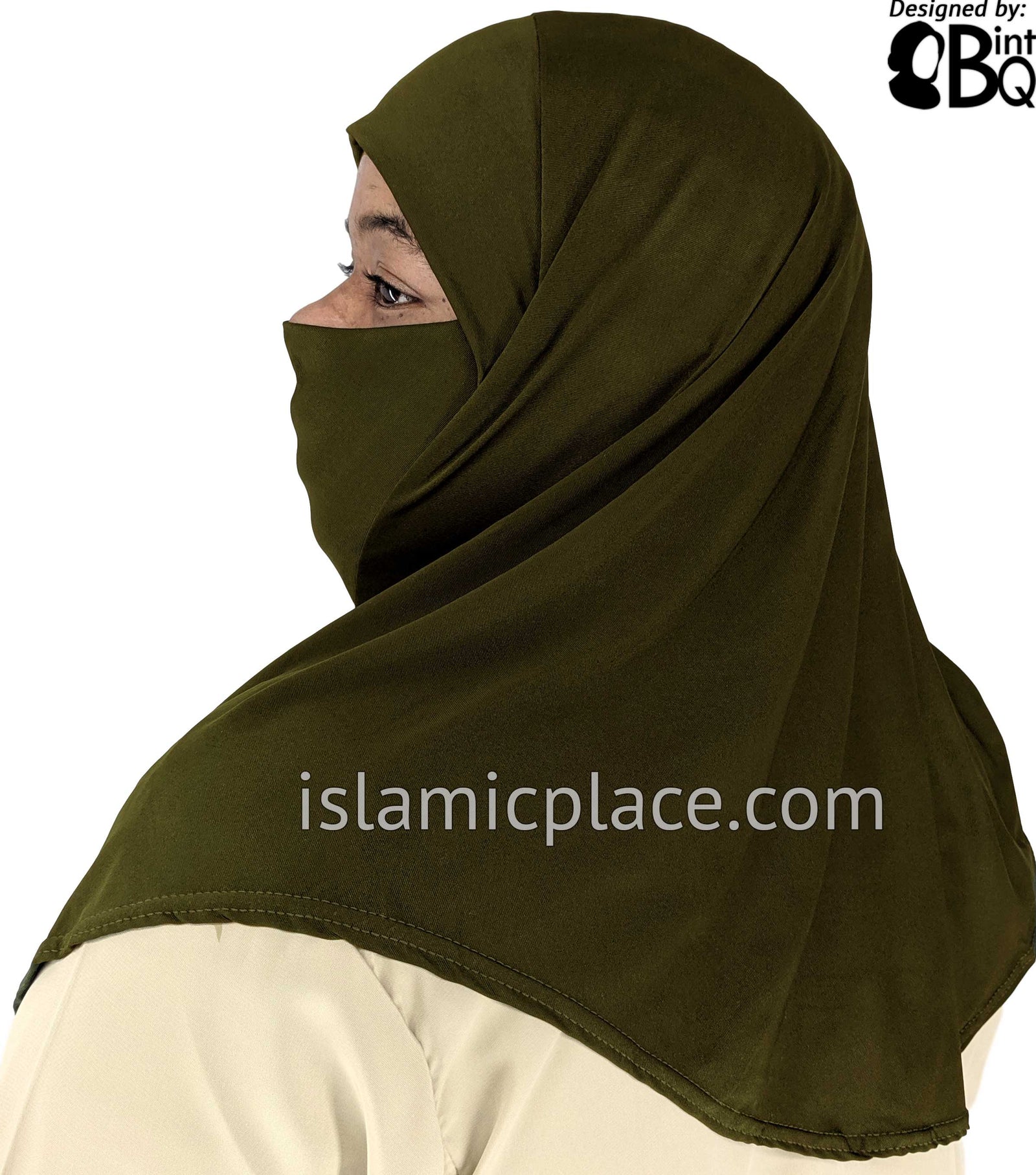 Dark Olive - Plain Teen to Adult (Large) Hijab Al-Amira with Built-in Niqab