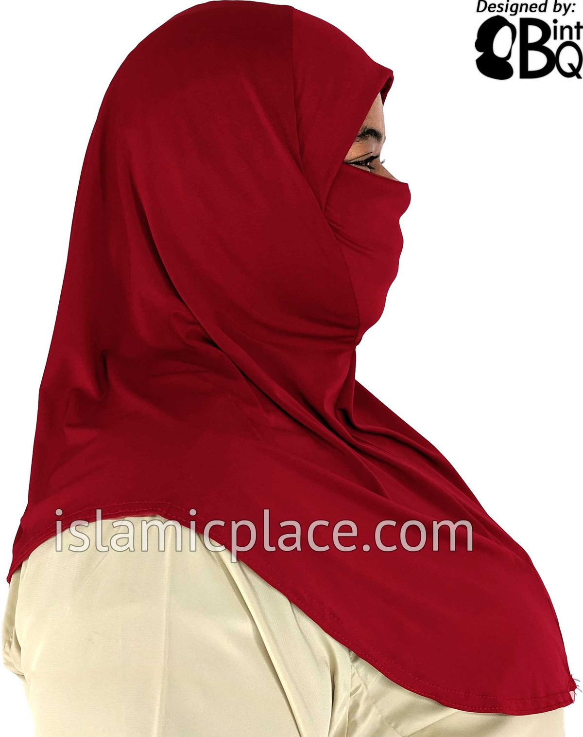 Burgundy - Plain Teen to Adult (Large) Hijab Al-Amira with Built-in Niqab