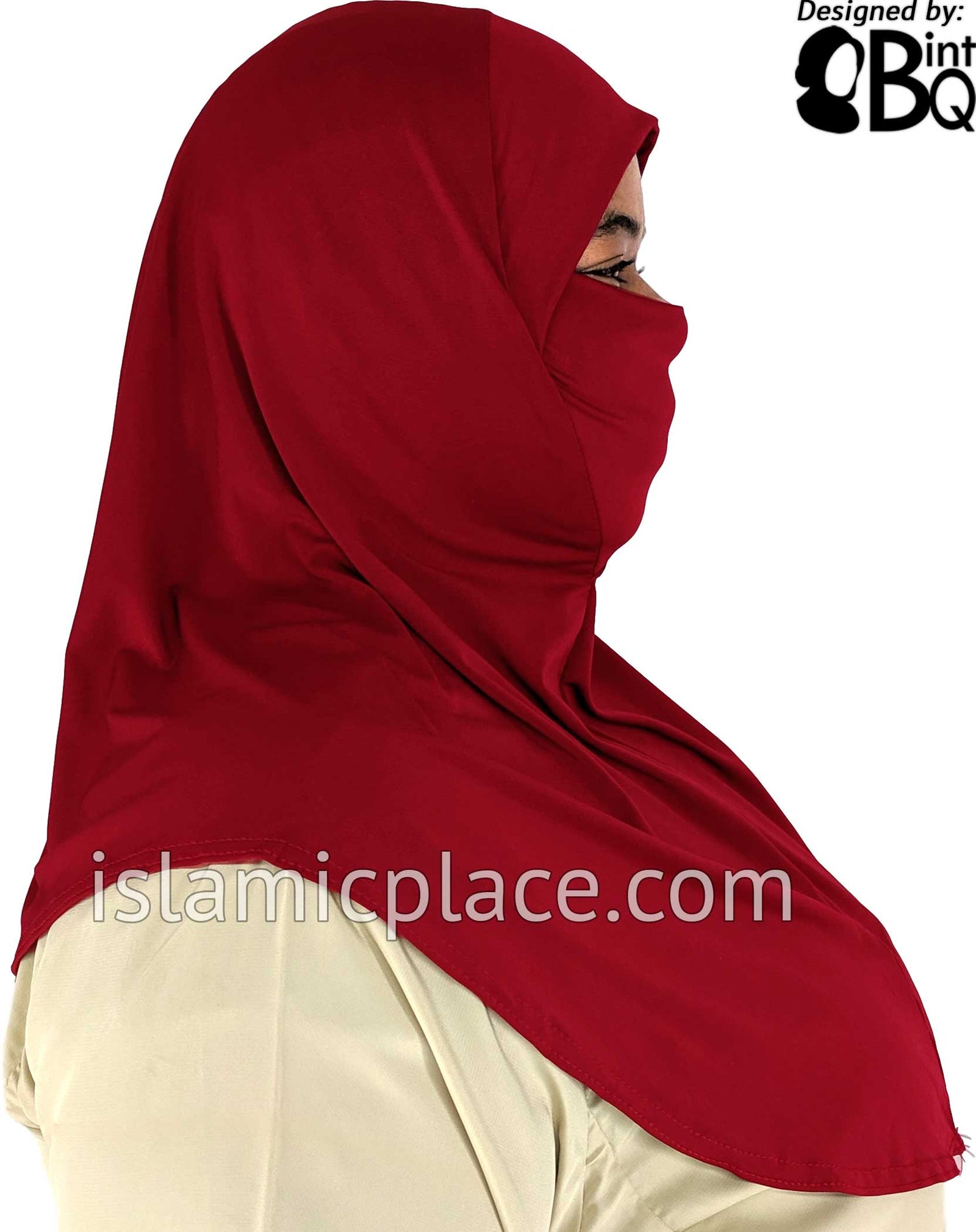 Burgundy - Plain Teen to Adult (Large) Hijab Al-Amira with Built-in Niqab
