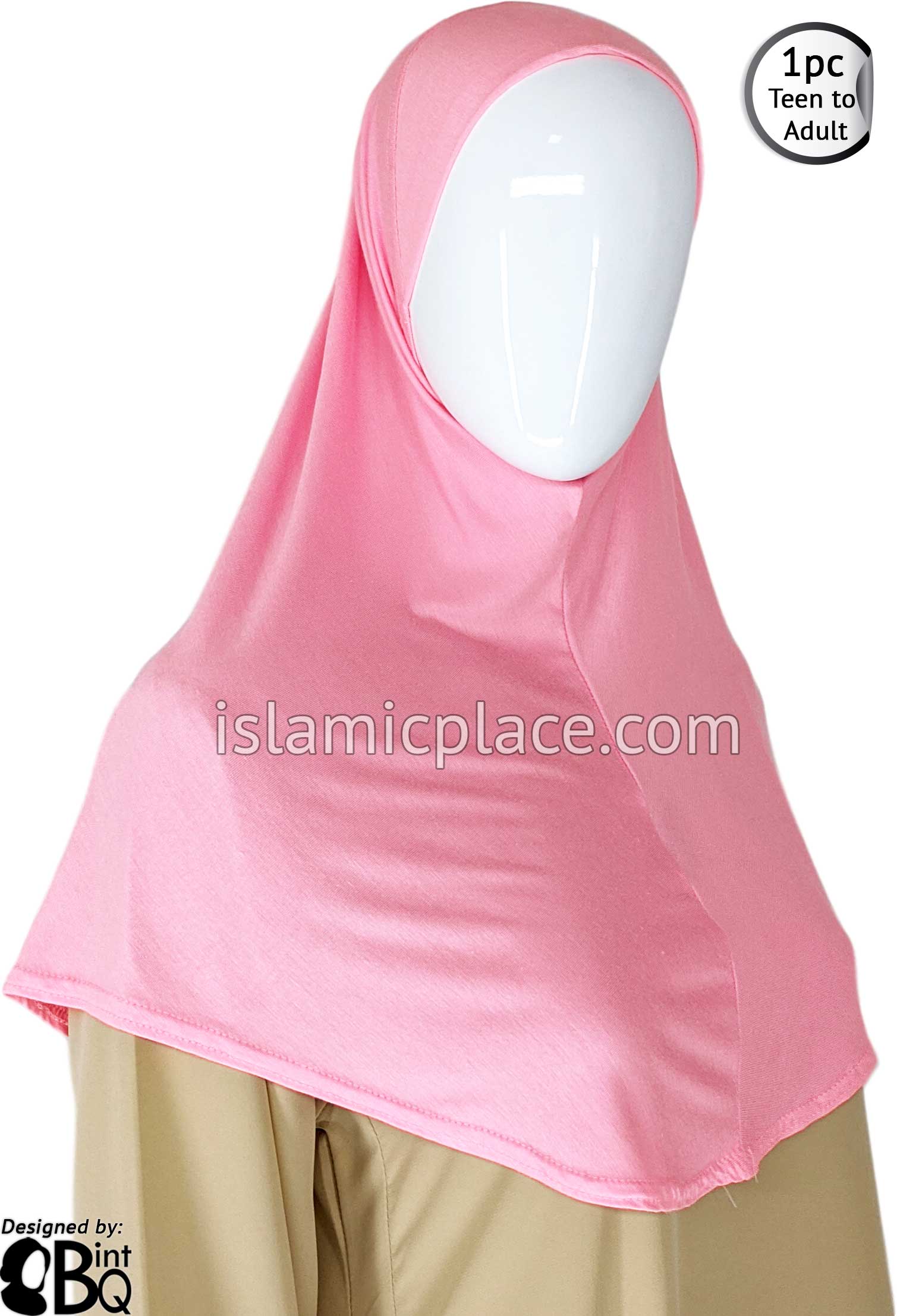 Pink - Plain Teen to Adult (Large) Hijab Al-Amira (1-piece style)