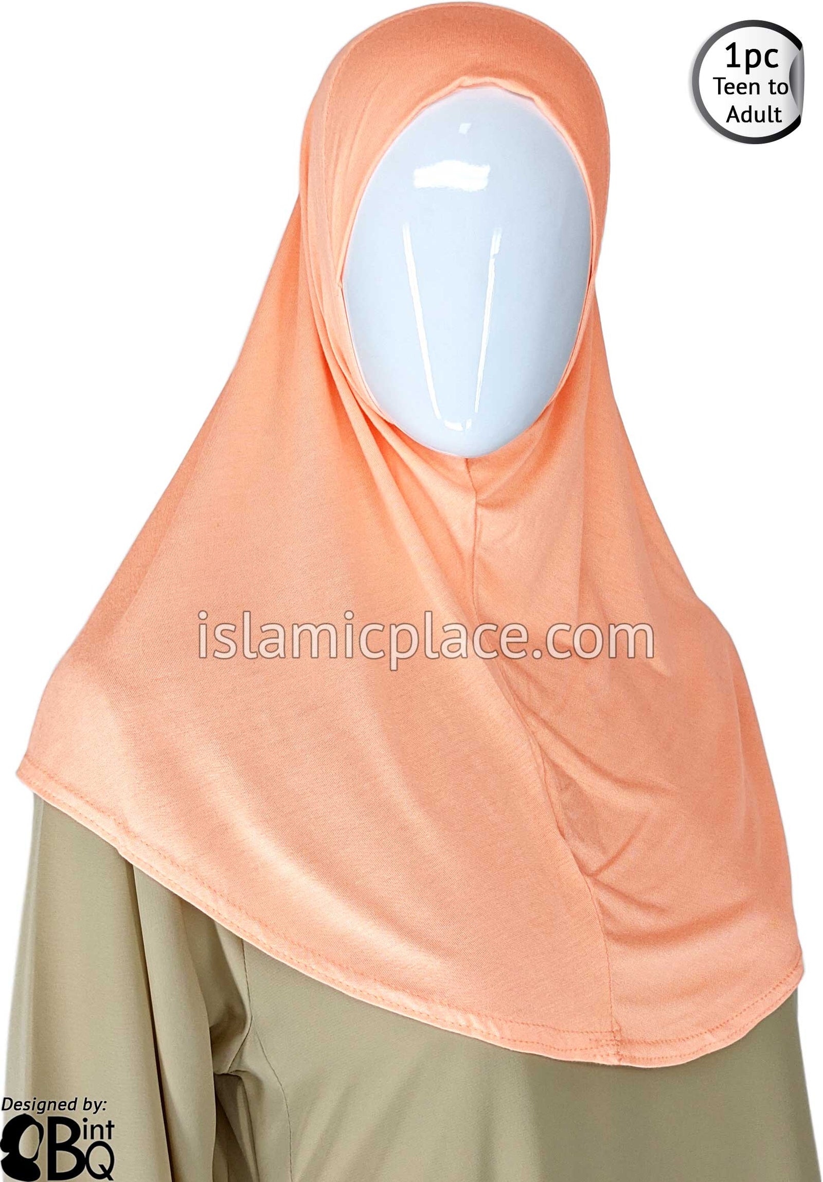 Peach - Plain Teen to Adult (Large) Hijab Al-Amira (1-piece style)