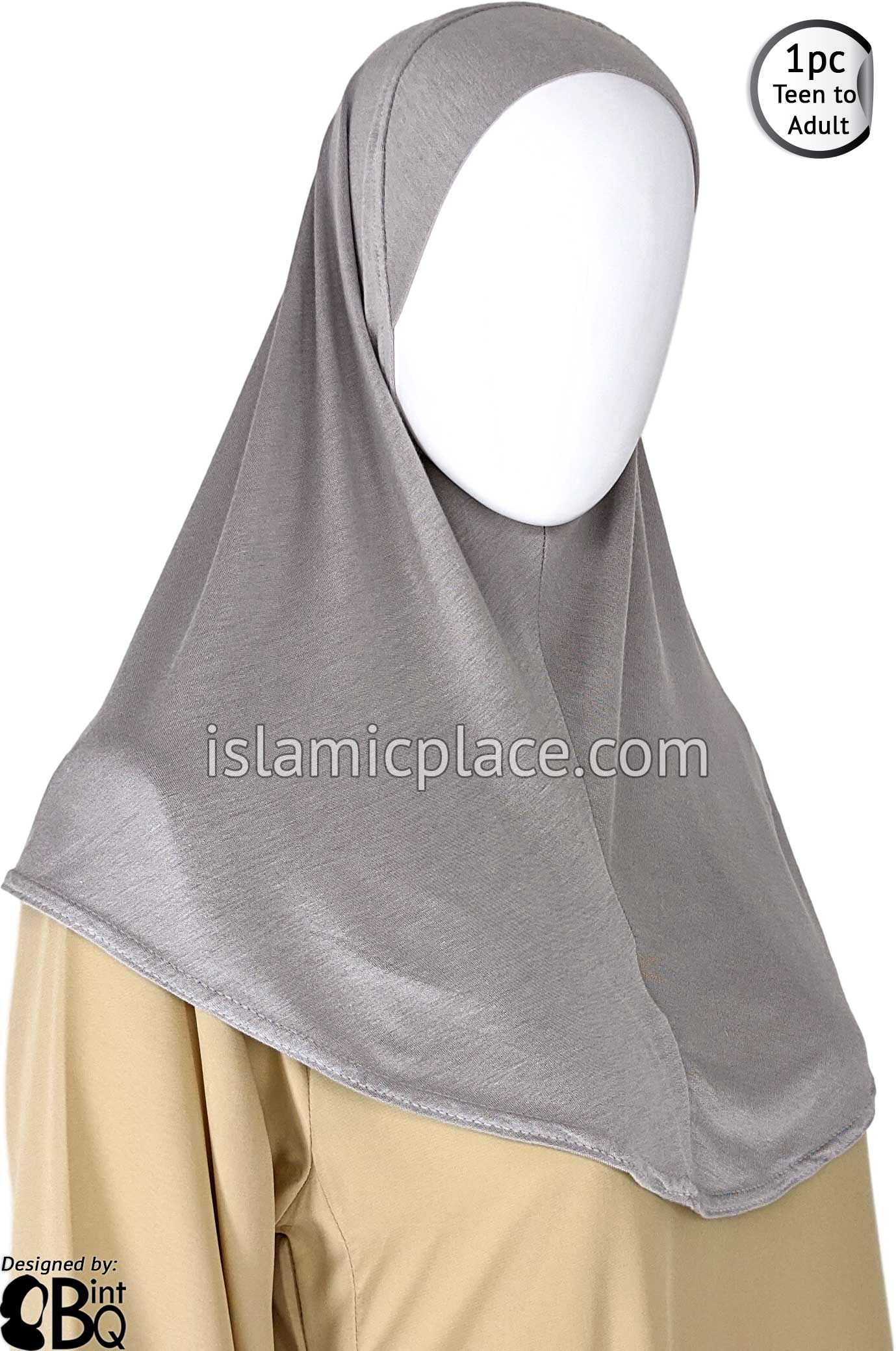 Silver Gray - Plain Teen to Adult (Large) Hijab Al-Amira (1-piece style)