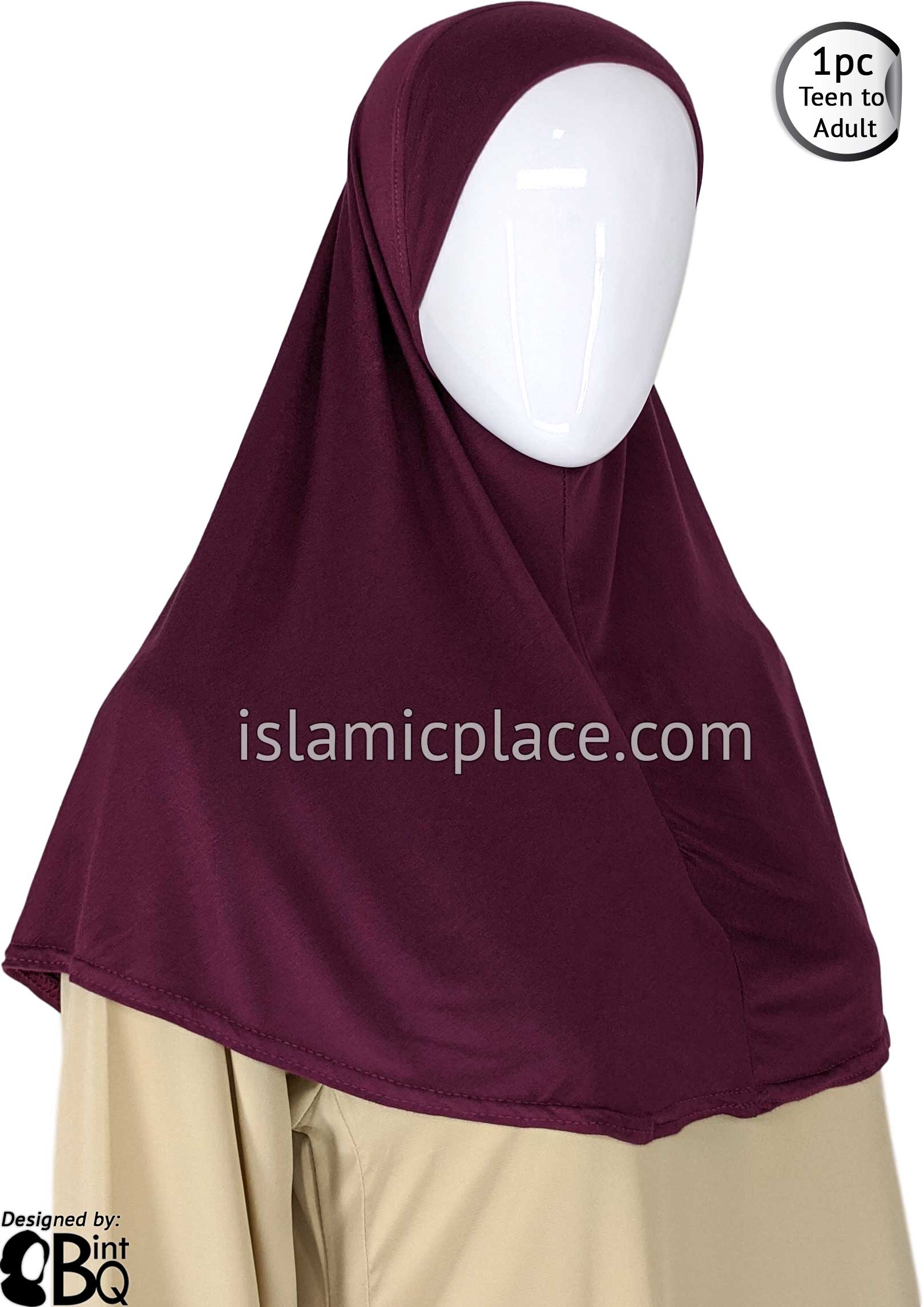 Eggplant - Plain Teen to Adult (Large) Hijab Al-Amira (1-piece style)