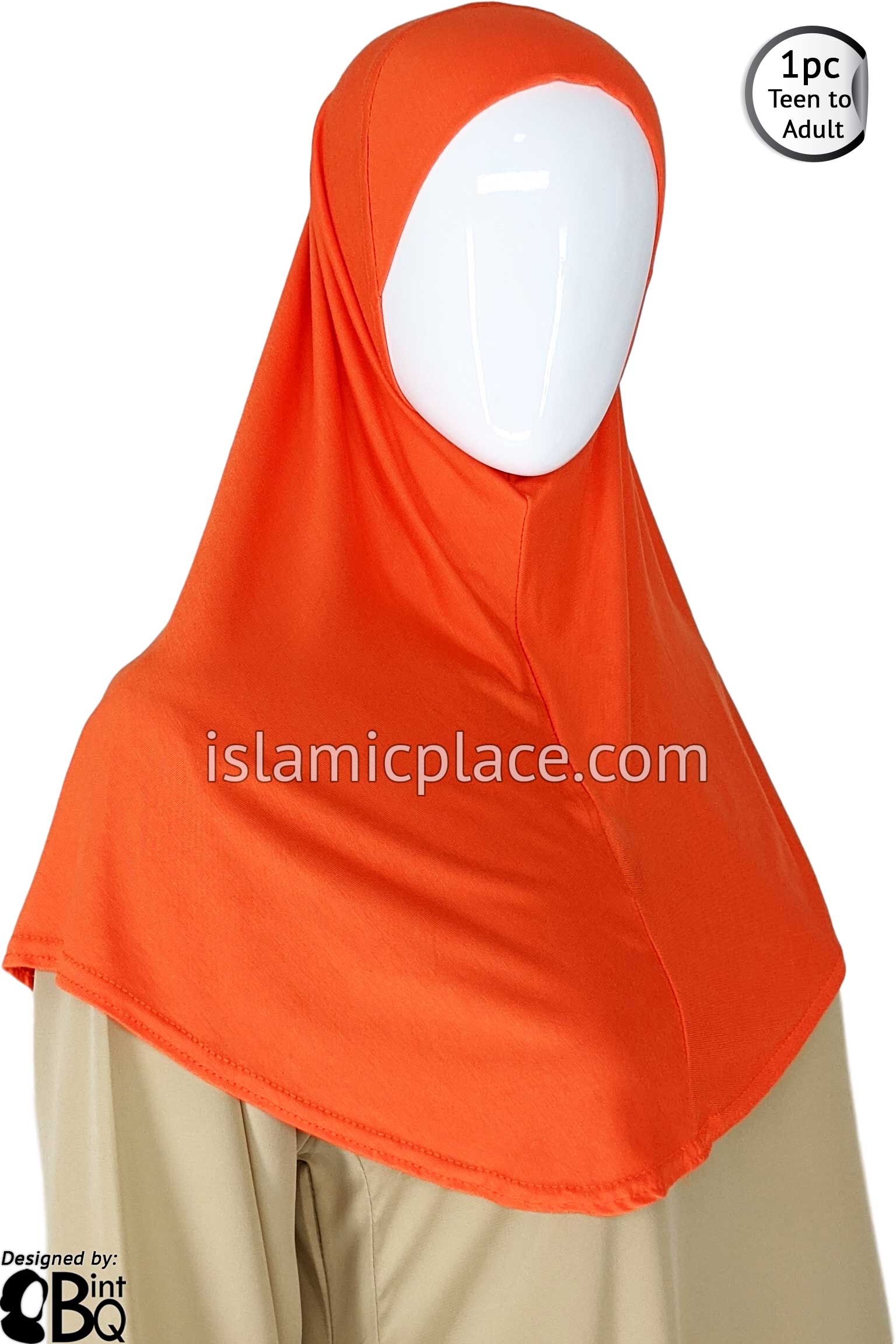 Orange - Plain Teen to Adult (Large) Hijab Al-Amira (1-piece style)