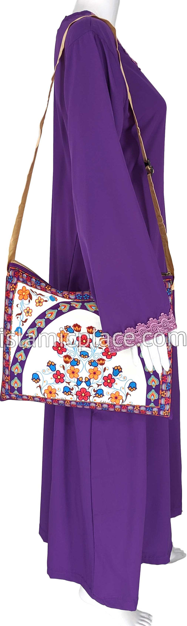 Purple - Floral Mihrab Design Prayer Rug with Matching Zipper Carrying ...