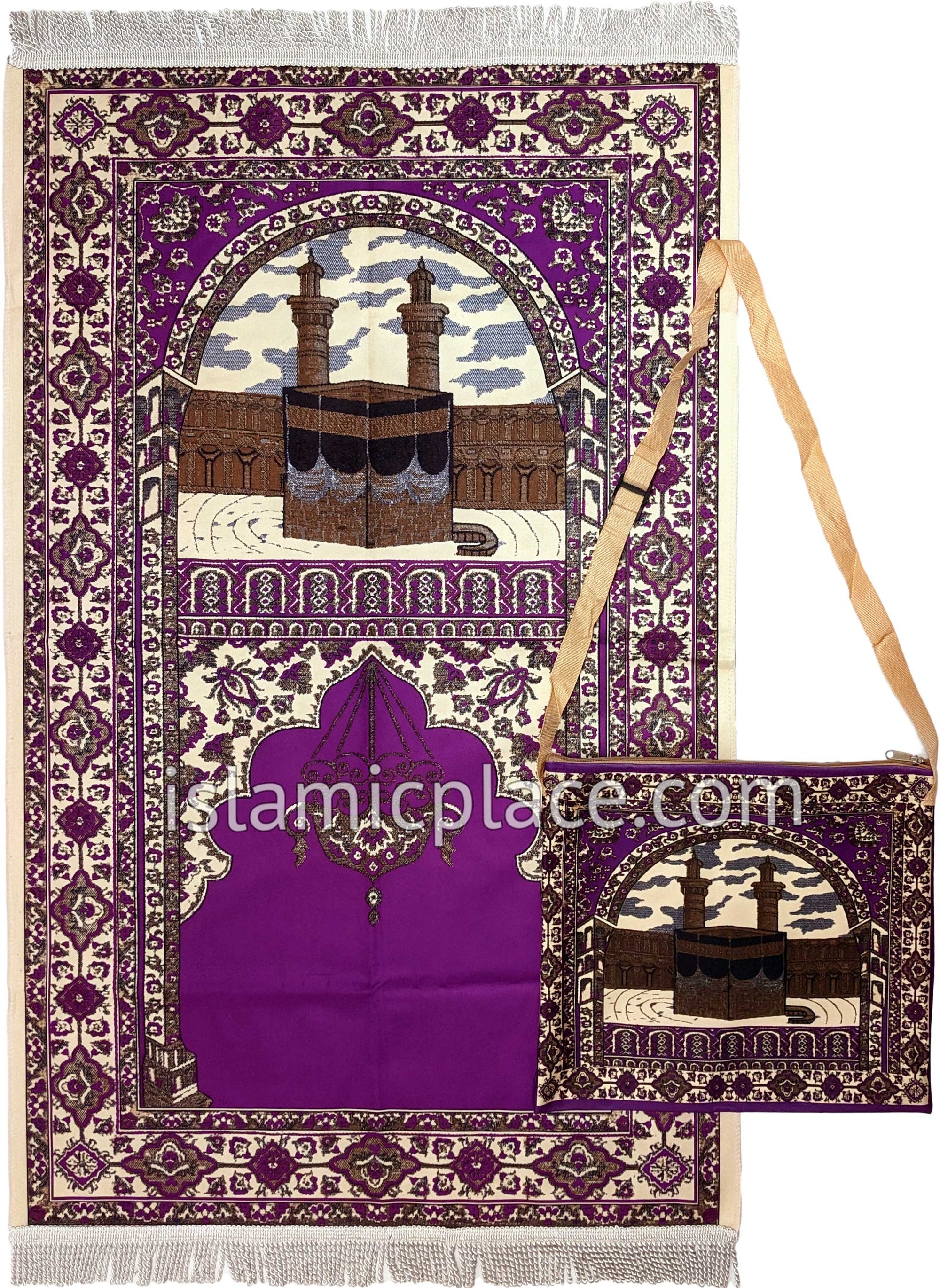 Purple - Kaba Design Prayer Rug with Matching Zipper Carrying Bag
