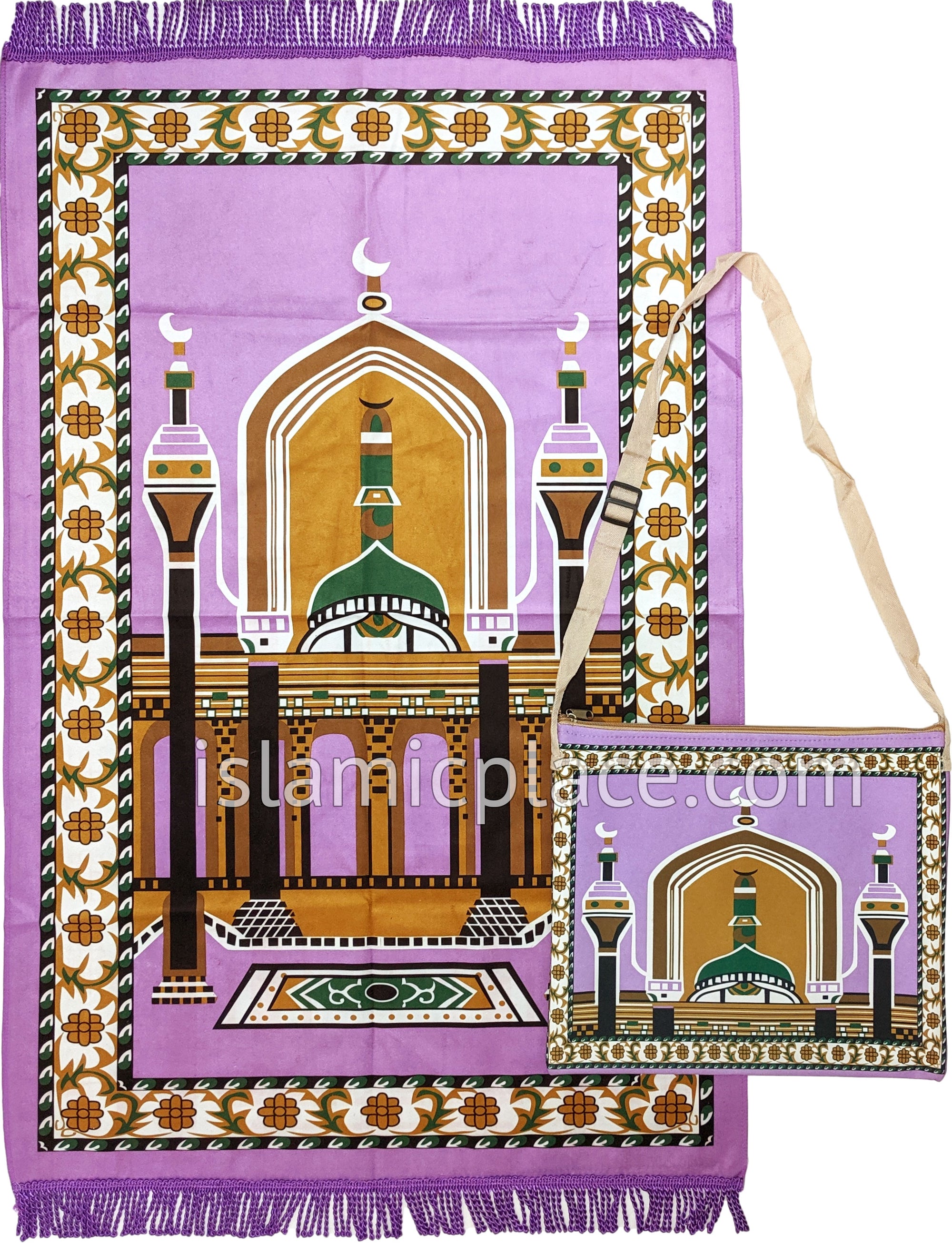 Lavender - Contemporary Masjid Design Prayer Rug with Matching Zipper Carrying Bag
