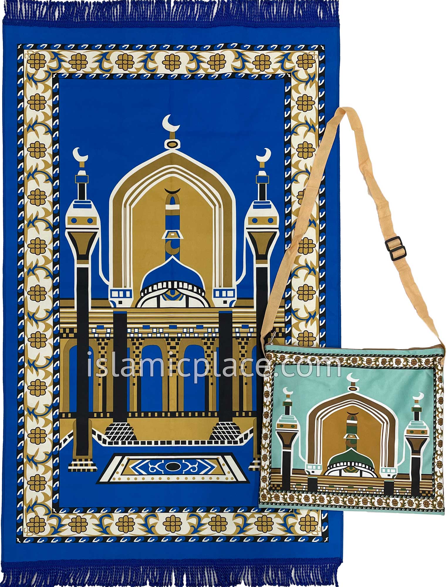 Mosque Rugs Turquoise - Contemporary Masjid Design Prayer Rug with Matching Zipper ...
