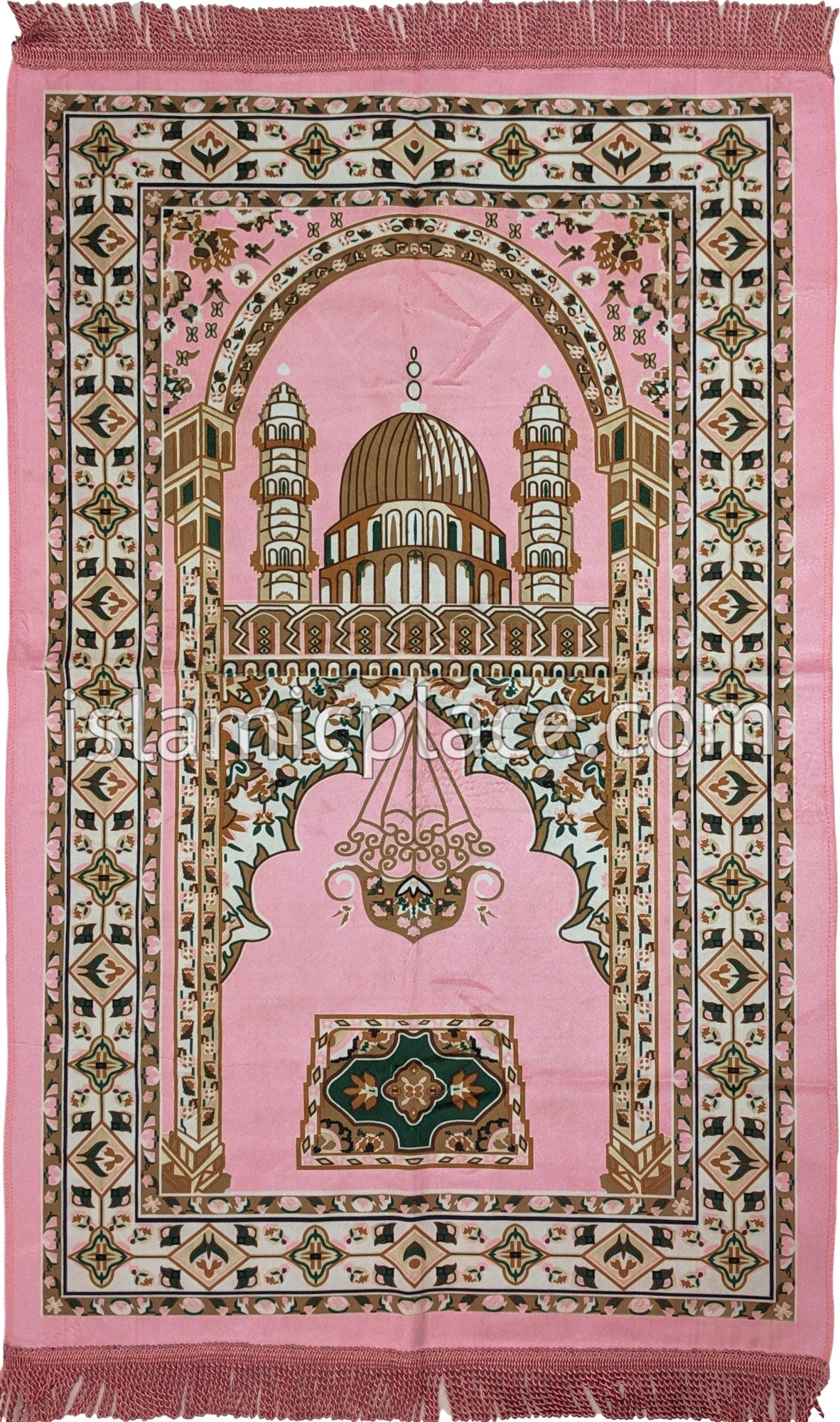 Pink - Mosque Sketch Design Prayer Rug with Matching Zipper Carrying Bag