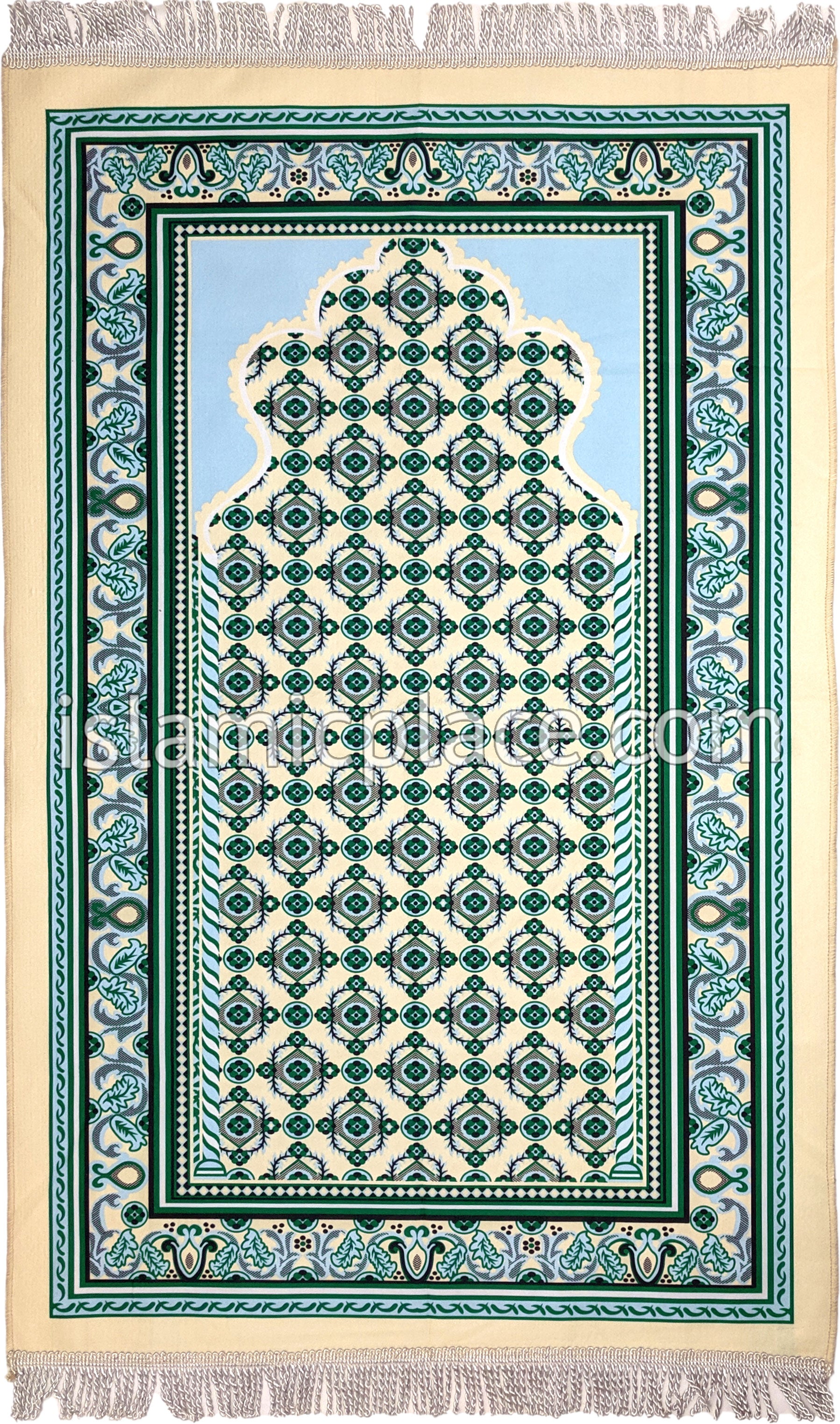 Turquoise - Moroccan Mihrab Design Prayer Rug with Matching Zipper Carrying Bag
