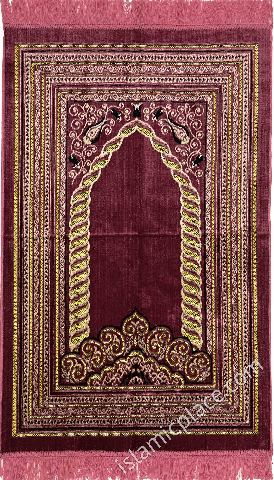 Light Pink Prayer Rug with Braid Mihrab