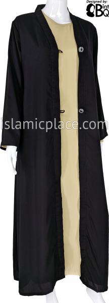 Black - Umayya Open Abaya with Intricate Buttons by BintQ - BQ316