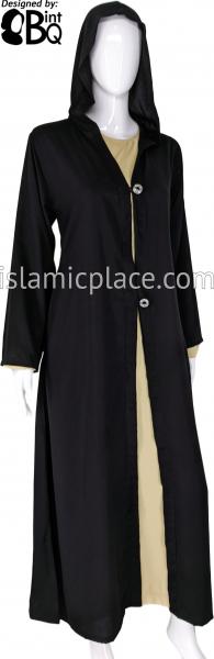 Black - Umayya Hoodie Open Abaya with Intricate Buttons by BintQ - BQ317