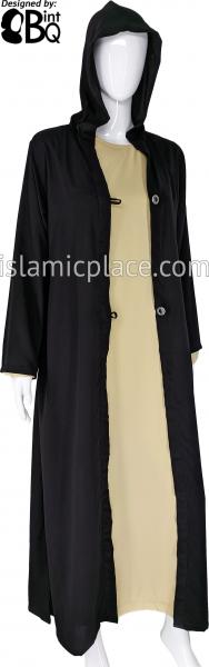 Black - Umayya Hoodie Open Abaya with Intricate Buttons by BintQ - BQ317