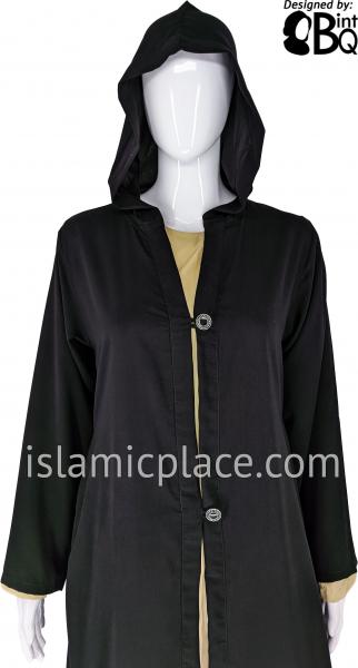 Black - Umayya Hoodie Open Abaya with Intricate Buttons by BintQ - BQ317