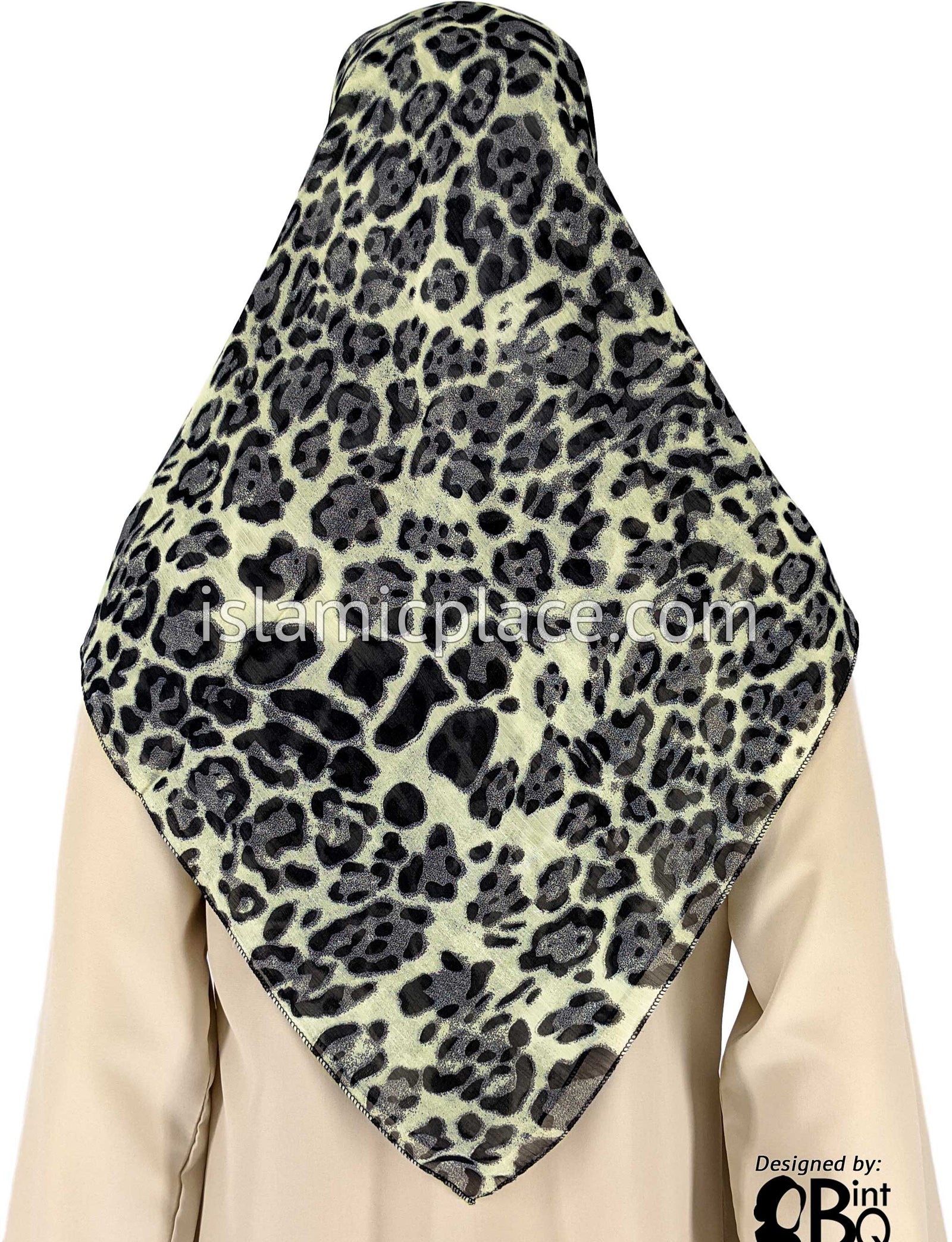 Black Wild Cat Print on Beige - 45" Square Printed Khimar