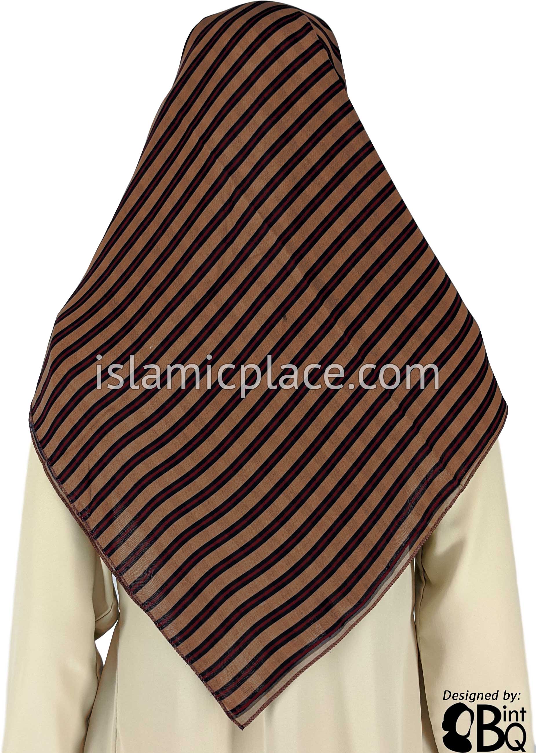 Black And Red Lines on Brown Background - 45" Square Printed Khimar