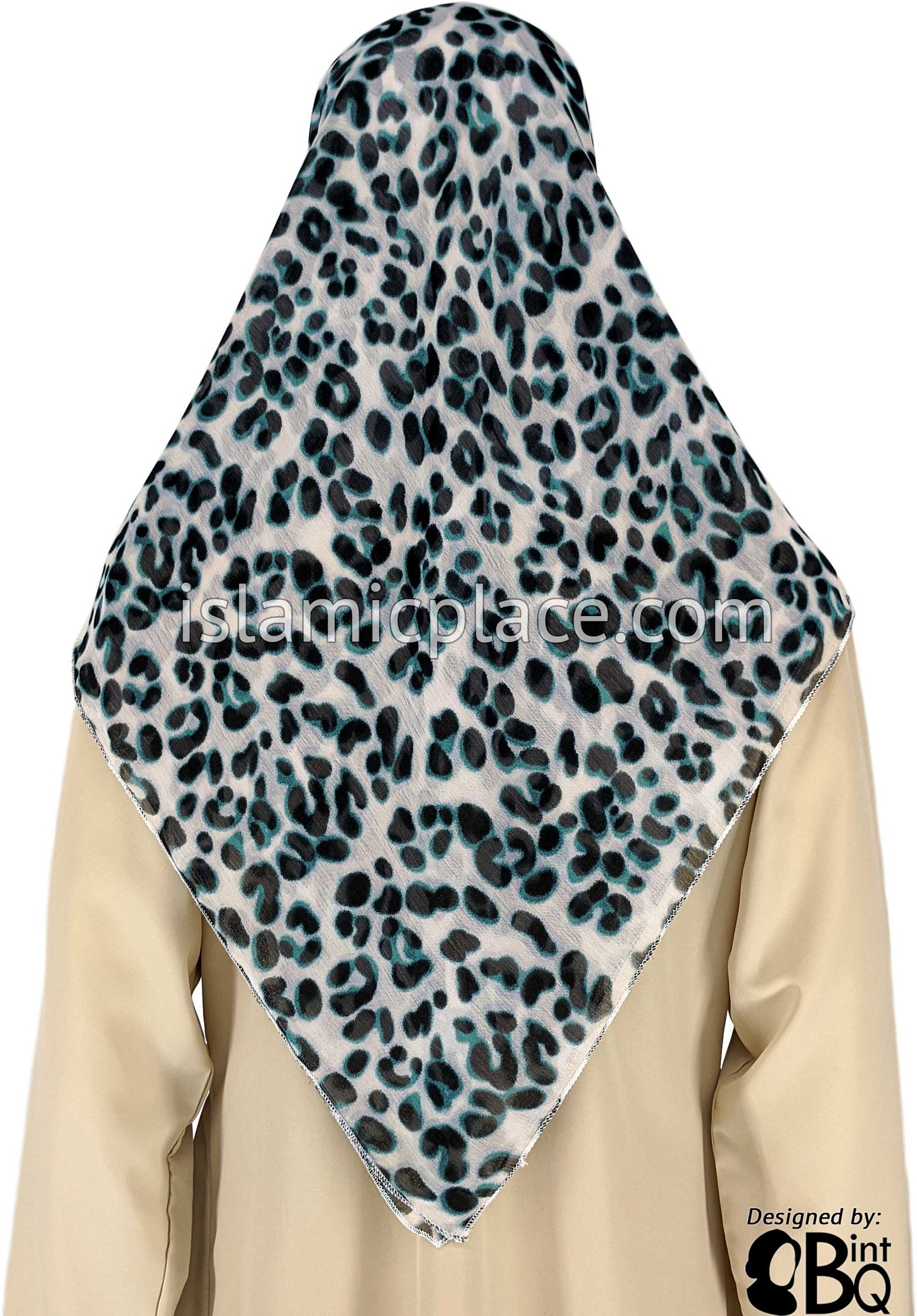 Black And Teal Animal Design On White - 45" Square Printed Khimar