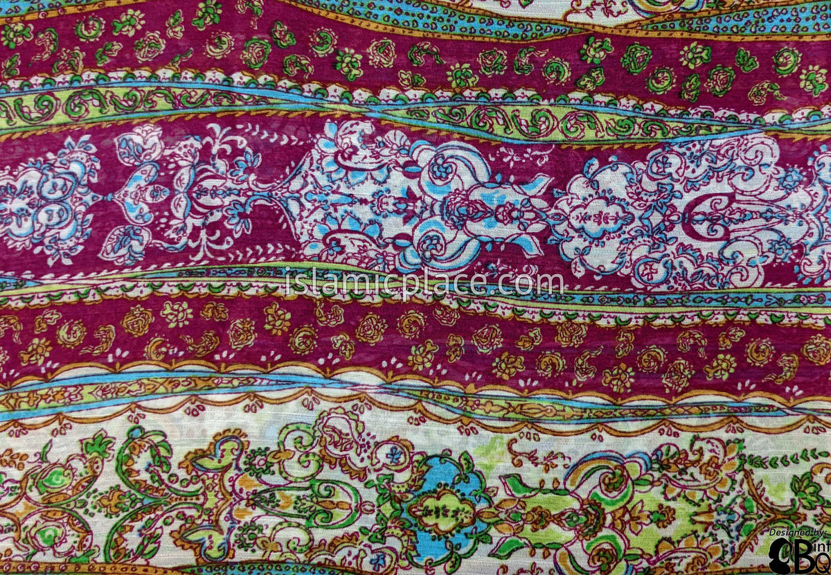 Plum, Green, Blue, Mustard And White Victorian Design - 45" Square Printed Khimar