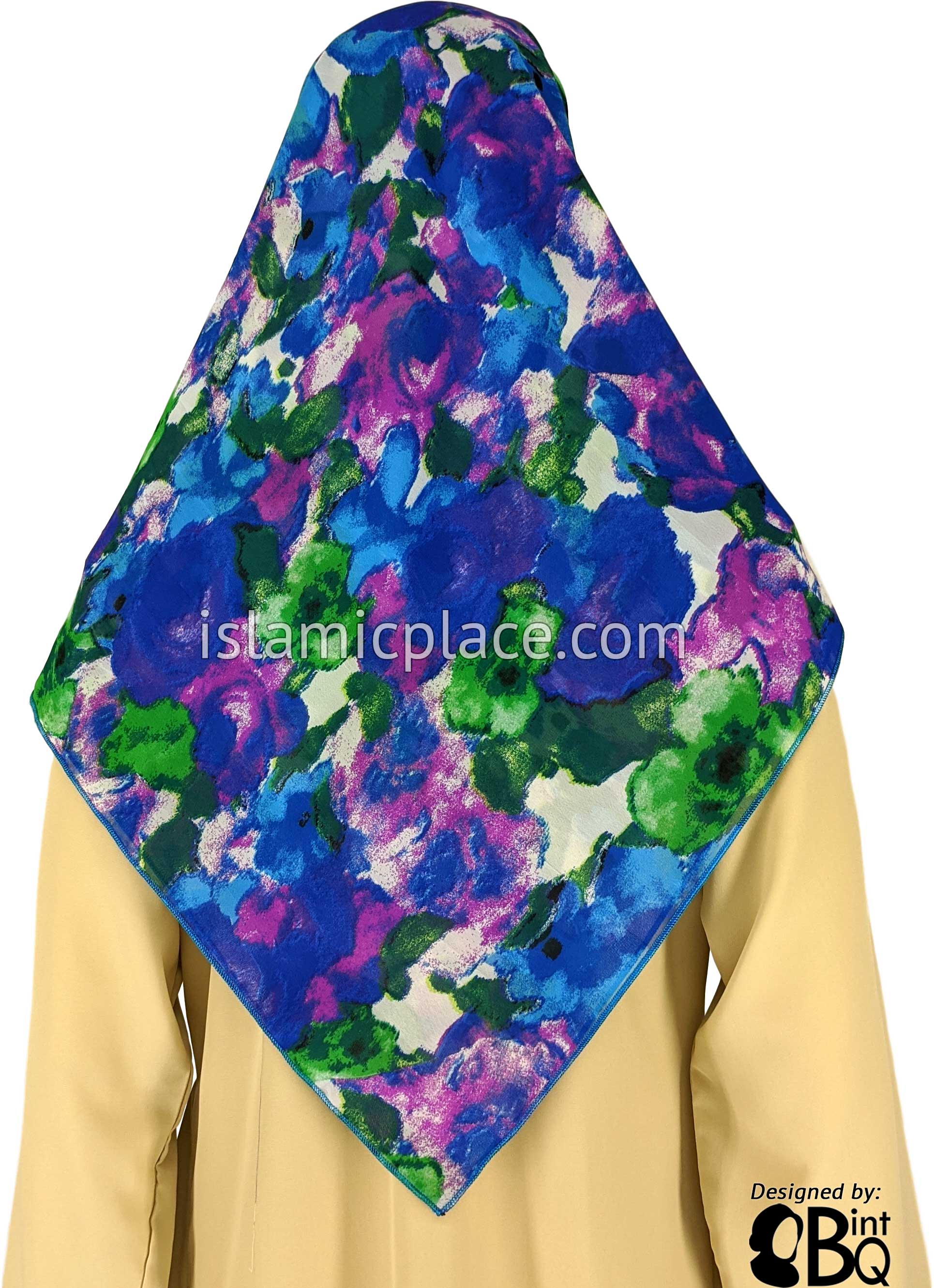 Cobalt, Blue, Green, Fuchsia And White Floral Design  - 45" Square Printed Khimar