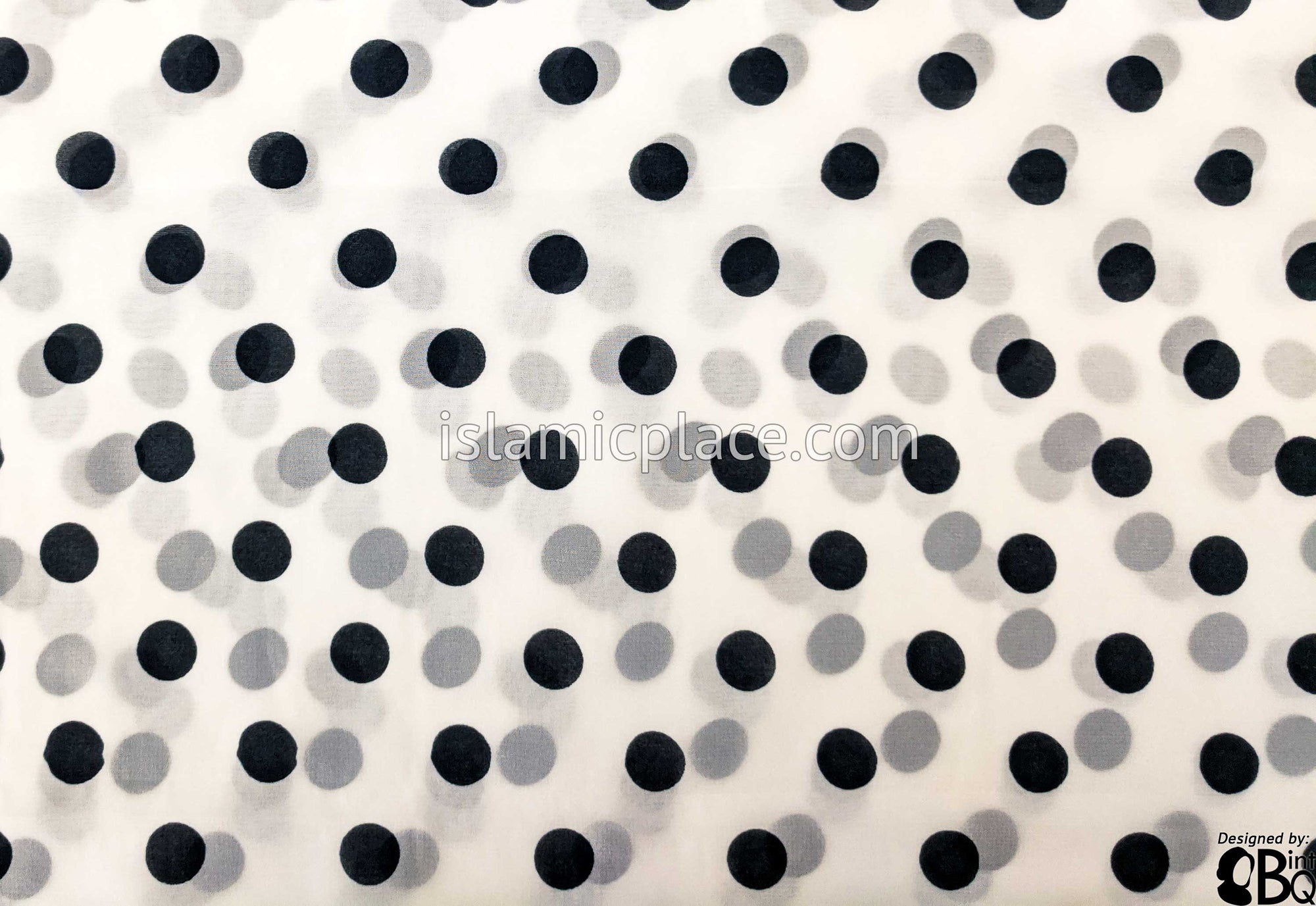 Midnight Black Polka Dots On White - 45" Square Printed Khimar