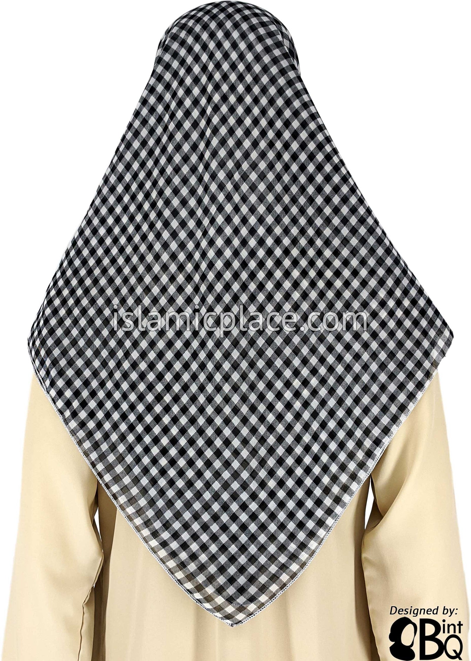 Black And White Small Plaid Design - 45" Square Printed Khimar