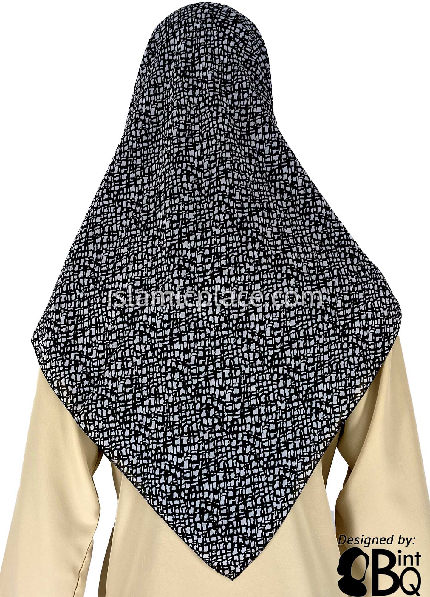 Black and White Small Crackle Design - 45" Square Printed Khimar