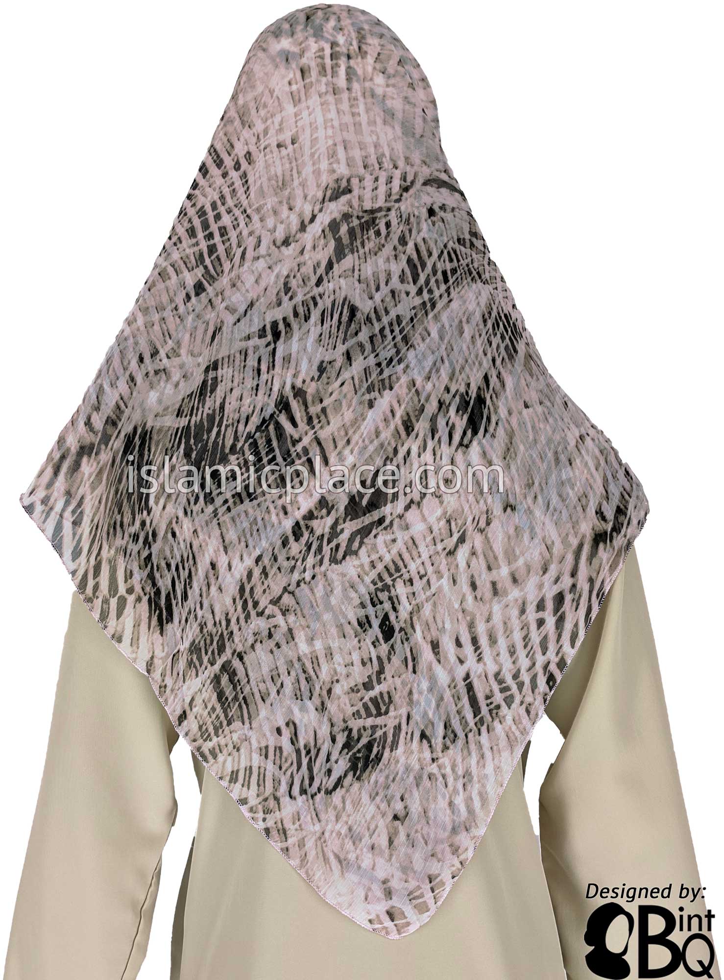 Combing Through Pink, Khaki and Black - 45" Square Printed Khimar