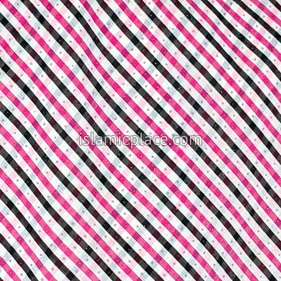 Pink, White and Black Stripes with Sparkle - 45" Square Printed Khimar