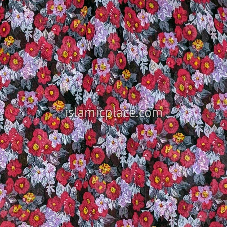 Fuchsia, Lavender, Gray Flower Bed on Black - 45" Square Printed Khimar