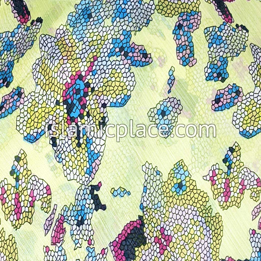 Pink, Yellow, Magenta and Teal Scattered Mosaic on Pale Yellow - 45" Square Printed Khimar