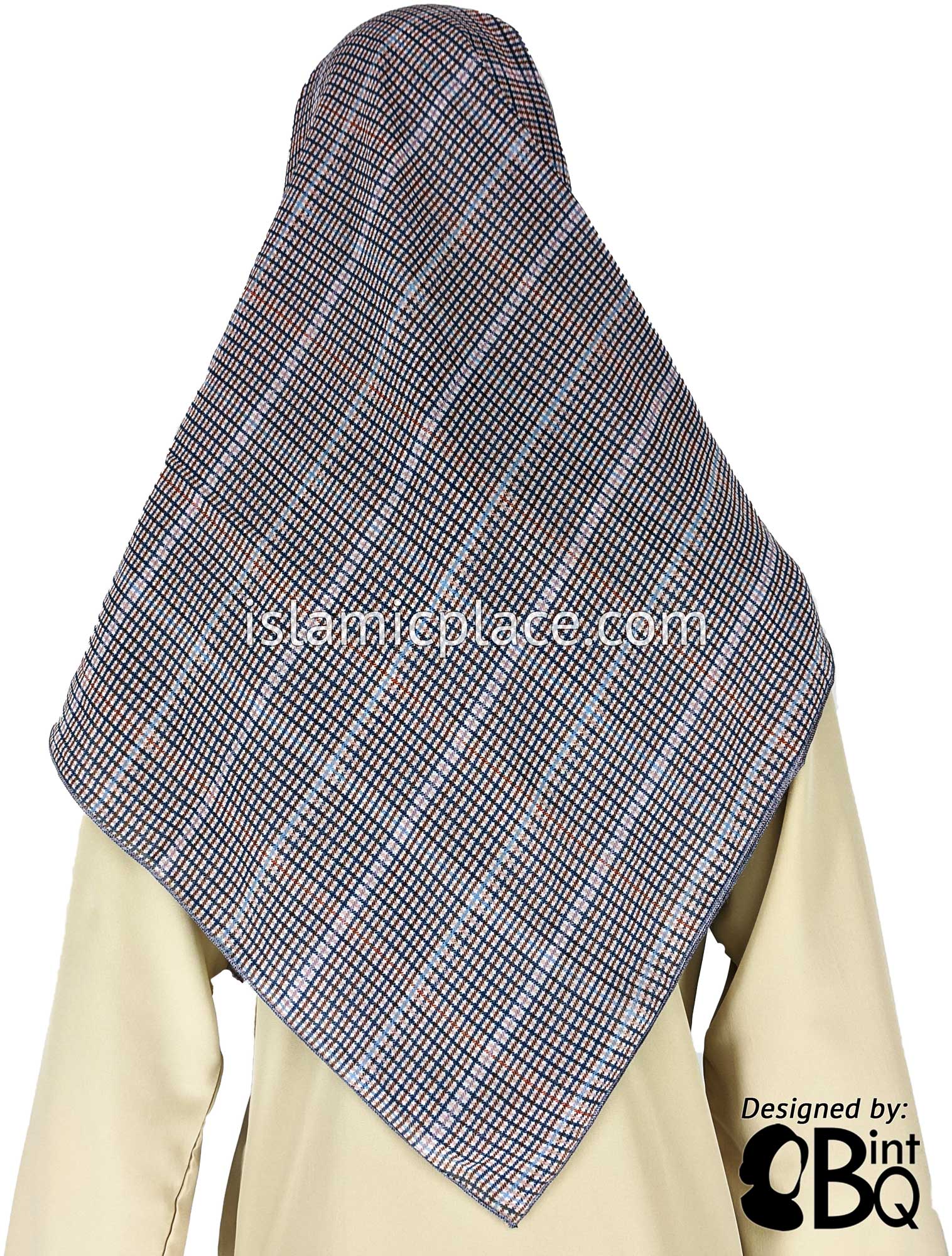 Denim Blue, Pink and Brown Criss Cross Stitch Design - 45" Square Printed Khimar