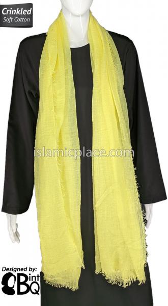 Yellow - Plain Soft Crinkle Cotton Shayla Long Rectangle Hijab 36"x72"