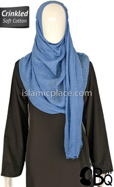 Denim Blue - Plain Soft Crinkle Cotton Shayla Long Rectangle Hijab 36"x72"