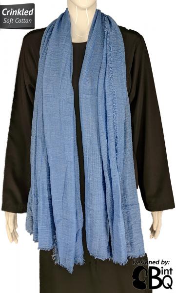 Denim Blue - Plain Soft Crinkle Cotton Shayla Long Rectangle Hijab 36"x72"