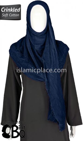 Navy - Plain Soft Crinkle Cotton Shayla Long Rectangle Hijab 36"x72"