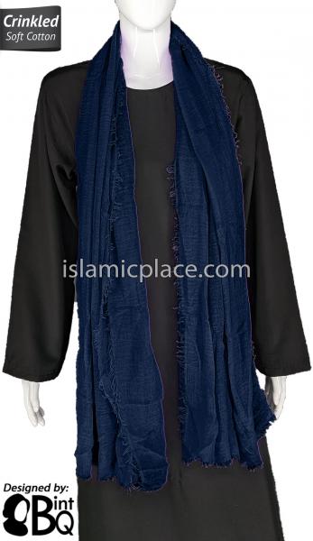 Navy - Plain Soft Crinkle Cotton Shayla Long Rectangle Hijab 36"x72"