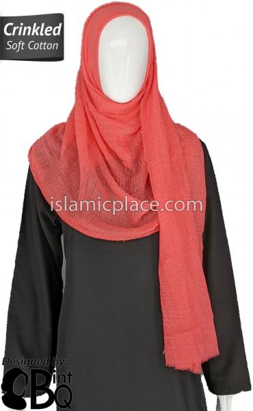 Coral - Plain Soft Crinkle Cotton Shayla Long Rectangle Hijab 36"x72"